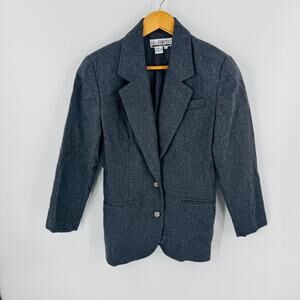 Vintage SK & Company Wool‎ Blend Blazer Gray 2-Button Jacket Size 4P Minimalist